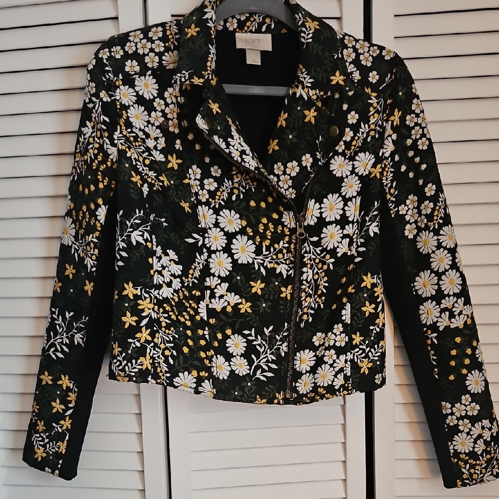 Loft Embroidered Black Floral Moto Jacket
